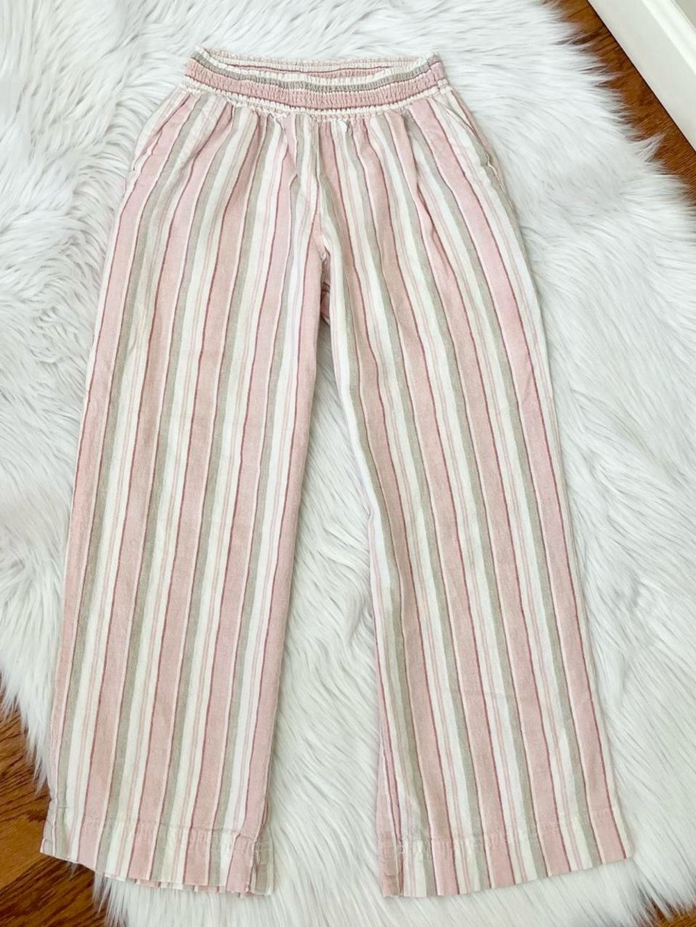 Women’s Striped Pink & Cream Wide Leg Linen Pants